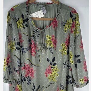 NWT Catherines Floral Sheer Lightweight Tunic Plus 1X 18W 20W Keyhole Textured